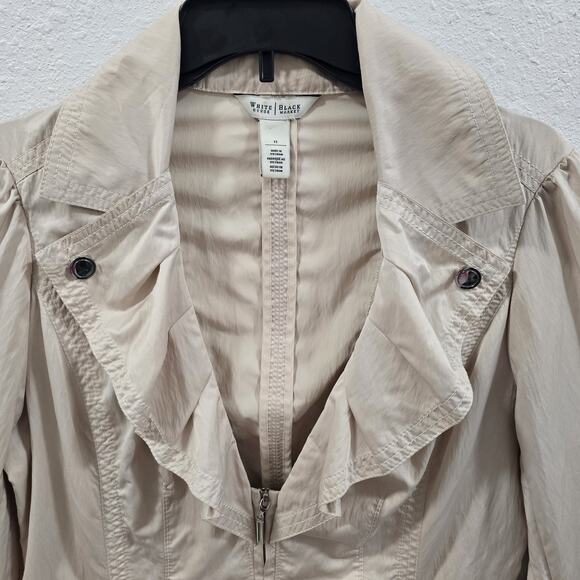 White House Black Market Beige Ruffle Zip Jacket Size 12 Lightweight Chic - Picture 4 of 13